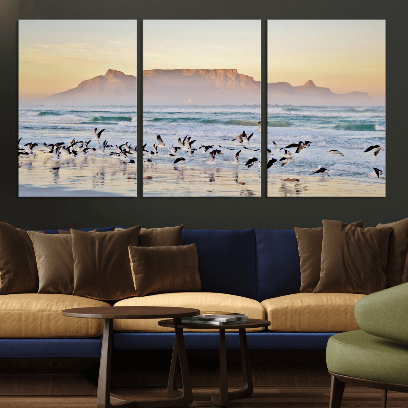 78989362-MGV-CV-36X24 - Seagulls Over Ocean Wall Art Canvas Print – Coastal Beach Landscape Artwork for Living Room Decor