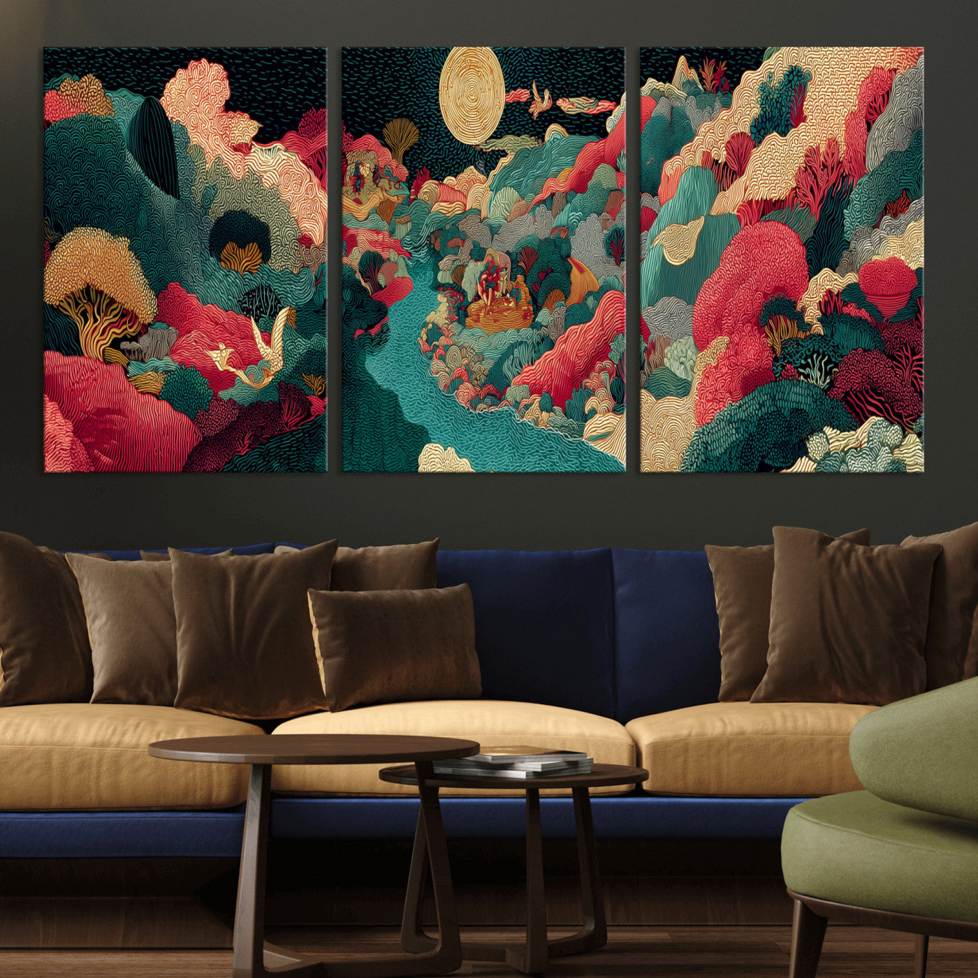 36816259-MGV-CV-48X32-3P - Colorful Japanese Landscape Print: Maximalist Panoramic Wall Art