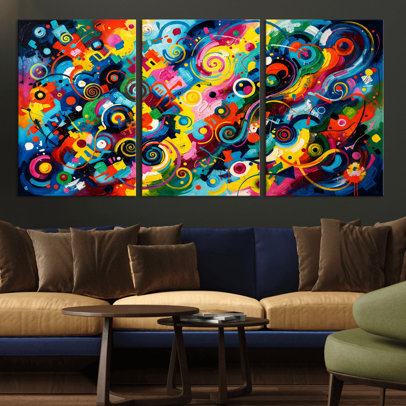 4712069R1-MGV-CV-36X24 - Geometric Abstract Wall Art Canvas Print, Bold Color Abstract Expressionist Painting Print, Modern Geometric Abstract Canvas Art