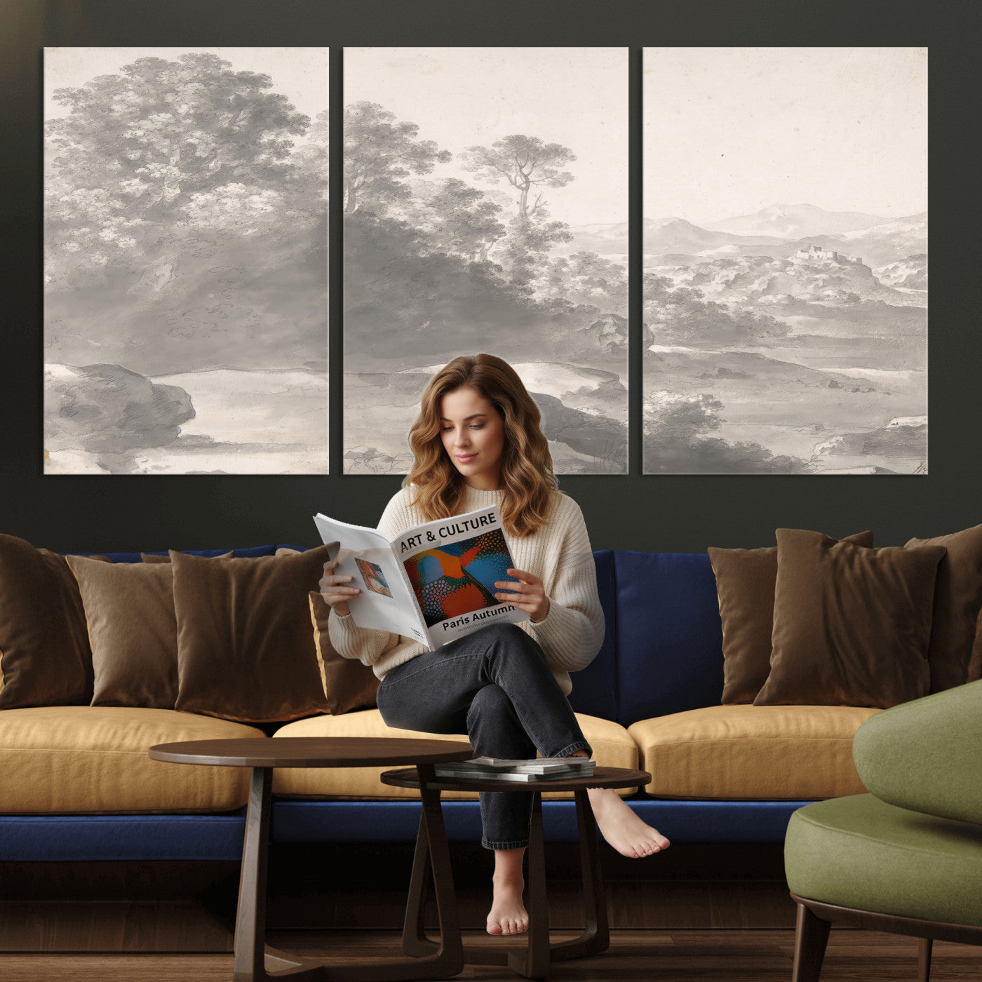 33041209-MGV-CV-36X24 - Van Poelenburch Landscape Canvas Wall Art — Dutch Golden Age Gray Wash Drawing Print | Baroque Italianate Nature Decor | Old Master Classic Gift