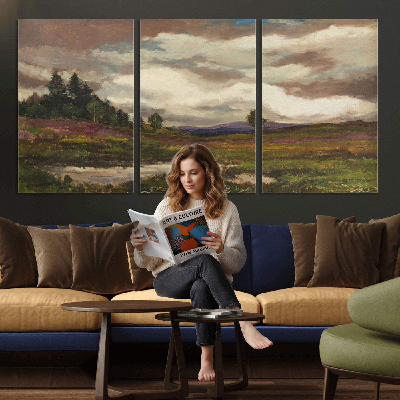 96795851-MGV-CV-36X24 - Gustav Macoun Heathland Canvas Print, Czech Landscape Oil Painting Reproduction, Purple Heather Moorland Art, Vintage European Nature Decor