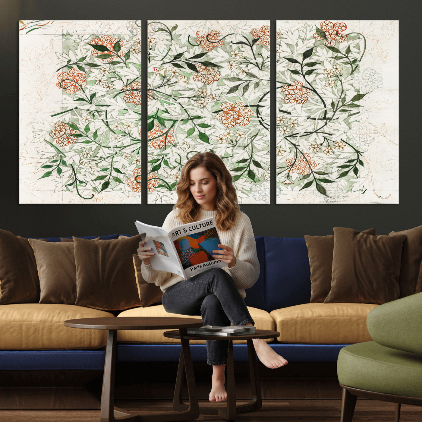 17622011W-MGV-CV-36X24 - William Morris Jasmine Flower Wall Art Canvas Print, Botanical Floral Canvas Print, Vintage Cottagecore Wall Decor, Framed Nature Artwork Ready to Hang