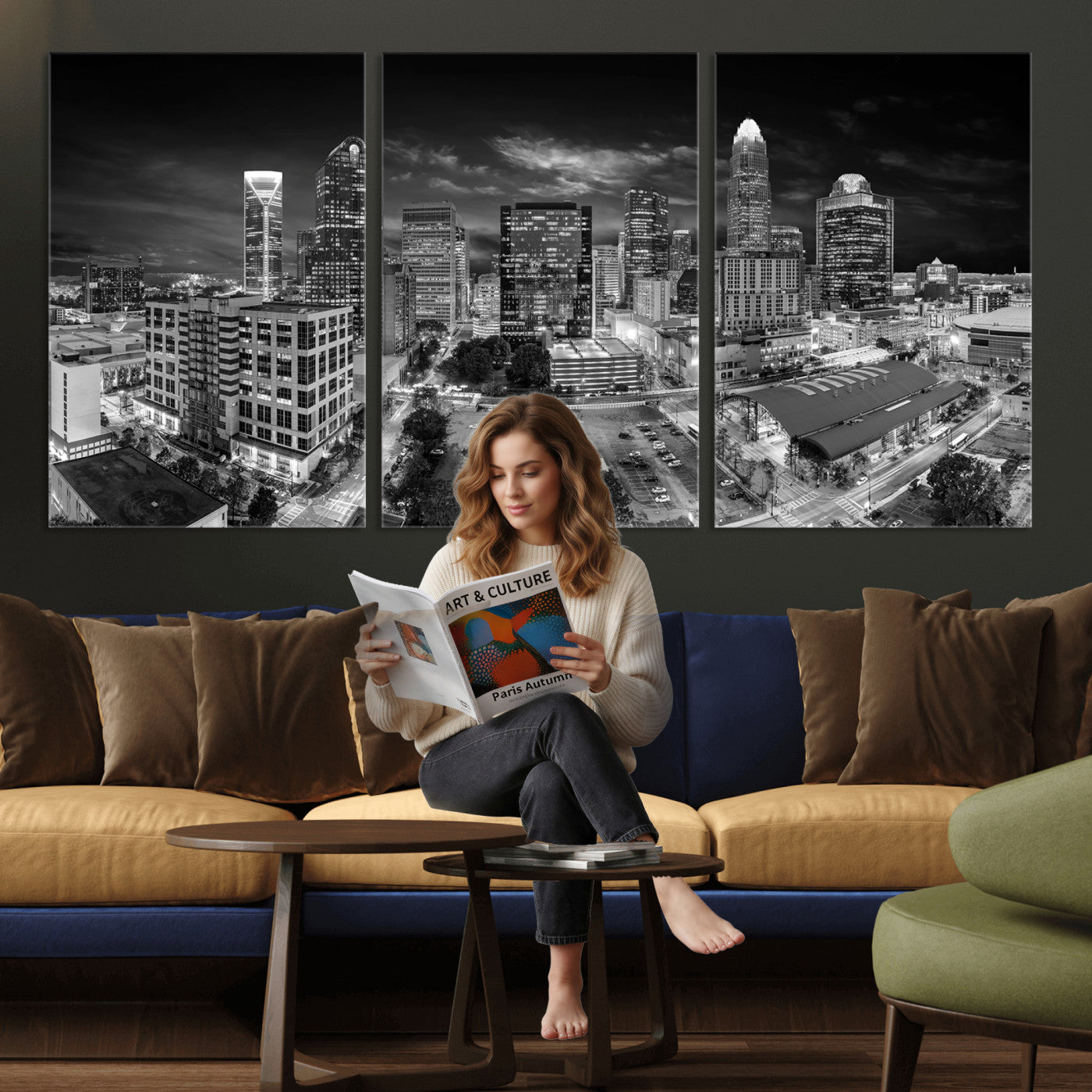 60105075-MGV-CV-36X24 - Charlotte Skyline Canvas Wall Art Print – North Carolina Cityscape Photography Print