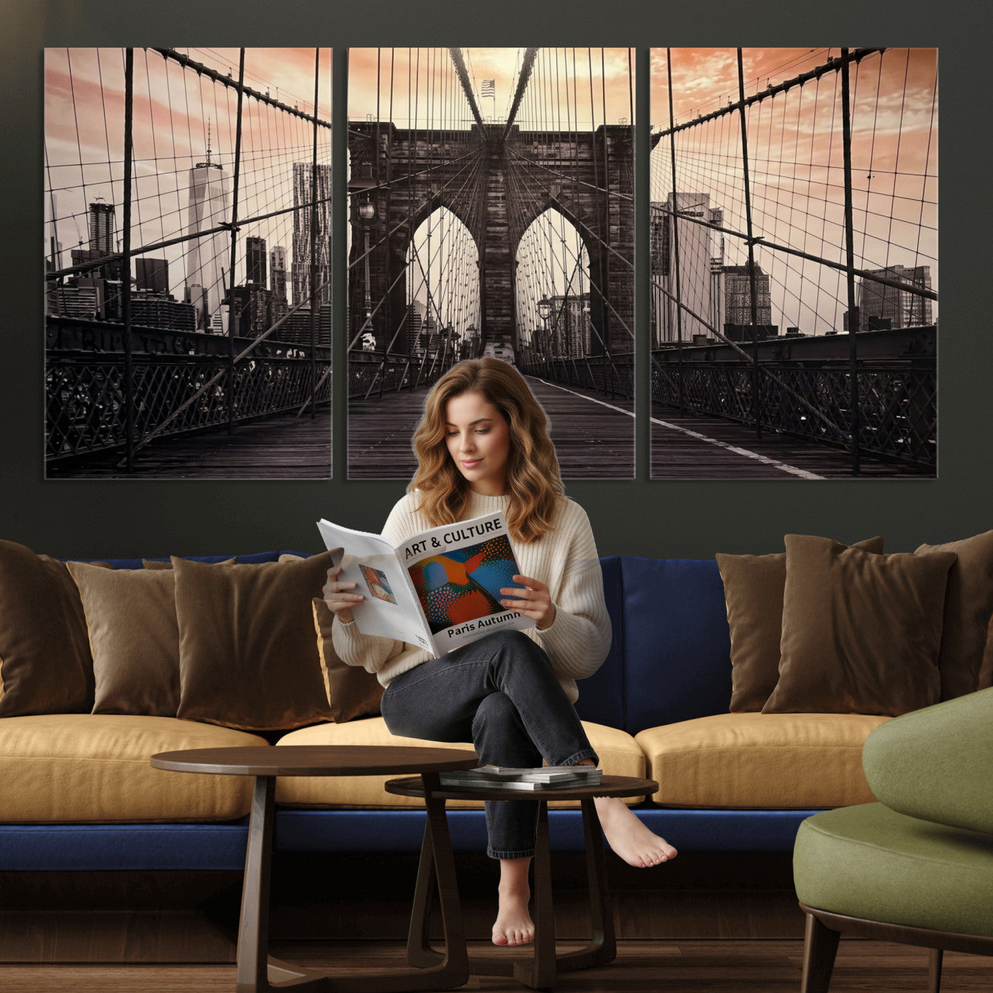 93226664-MGV-CV-36X24 - Brooklyn Bridge Canvas Wall Art, New York City Skyline Photography Print, NYC Landmark Urban Decor Artwork