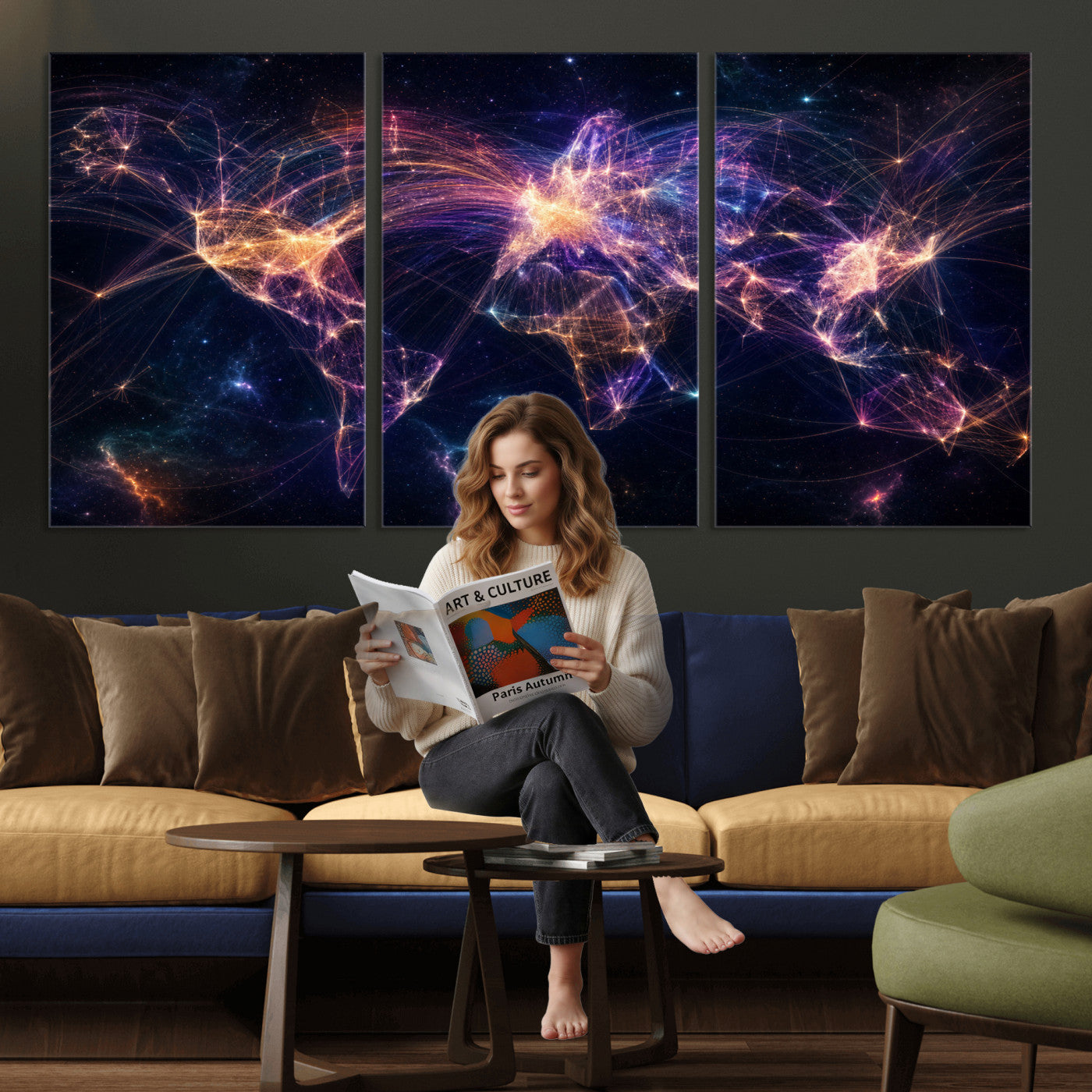 75155491-MGV-CV-36X24 - Global Flight Routes Map Canvas Wall Art, Worldwide Aviation Network Print, International Air Travel Wall Decor