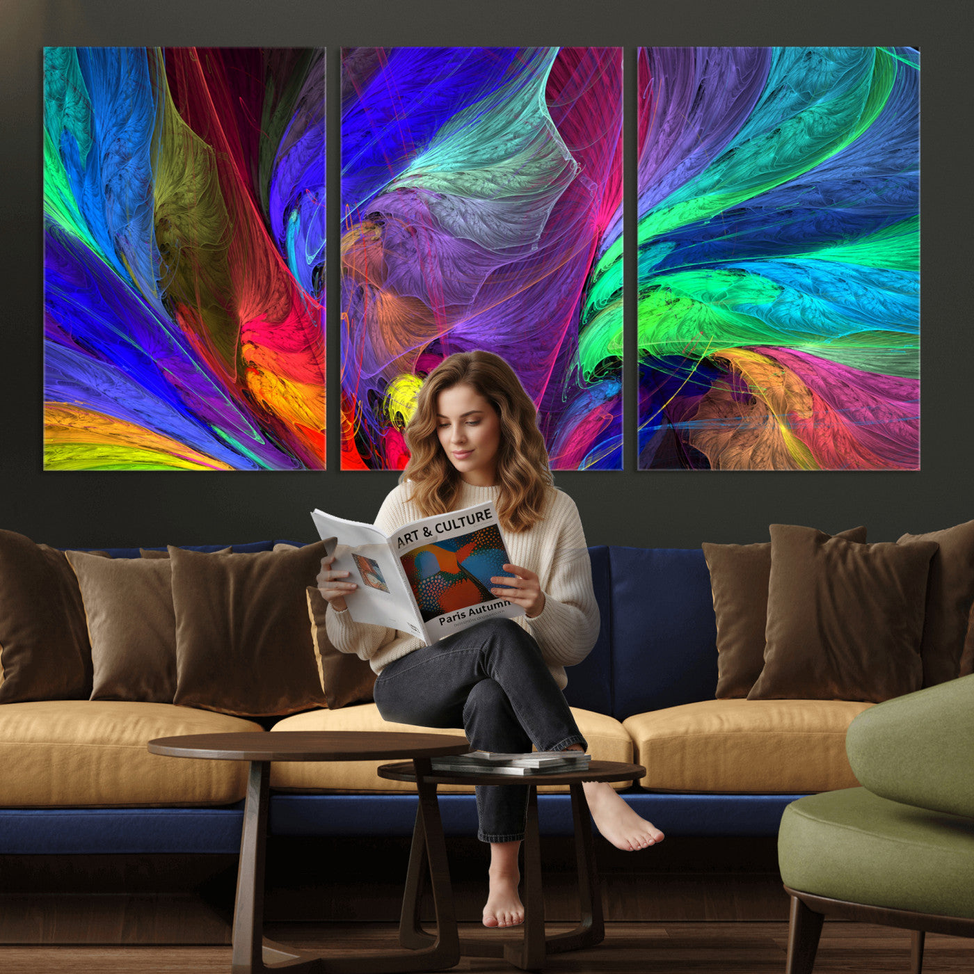 376925791-MGV-CV-36X24 - Colorful Abstract Canvas Wall Art, Rainbow Swirl Fractal Print, Bold Multicolor Living Room Decor, Vibrant Energy Art, Large Abstract Wall Art
