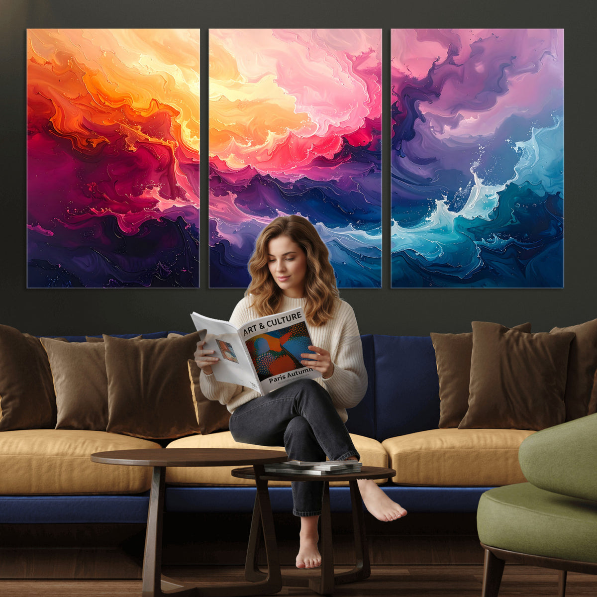 16157633-MGV-CV-36X24 - Large Colorful Abstract Canvas Wall Art Print, Vibrant Popup Color Art Print