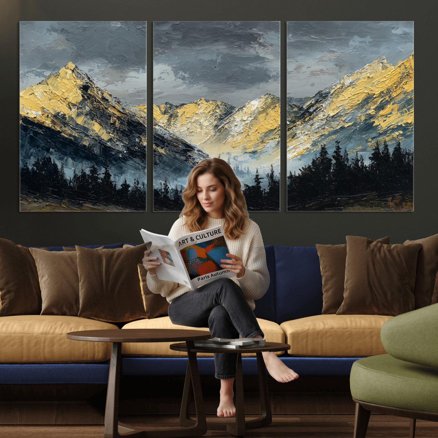 86912101-MGV-CV-48X32-3P - Abstract Mountain Wall Art Canvas Print Modern Landscape Painting Print