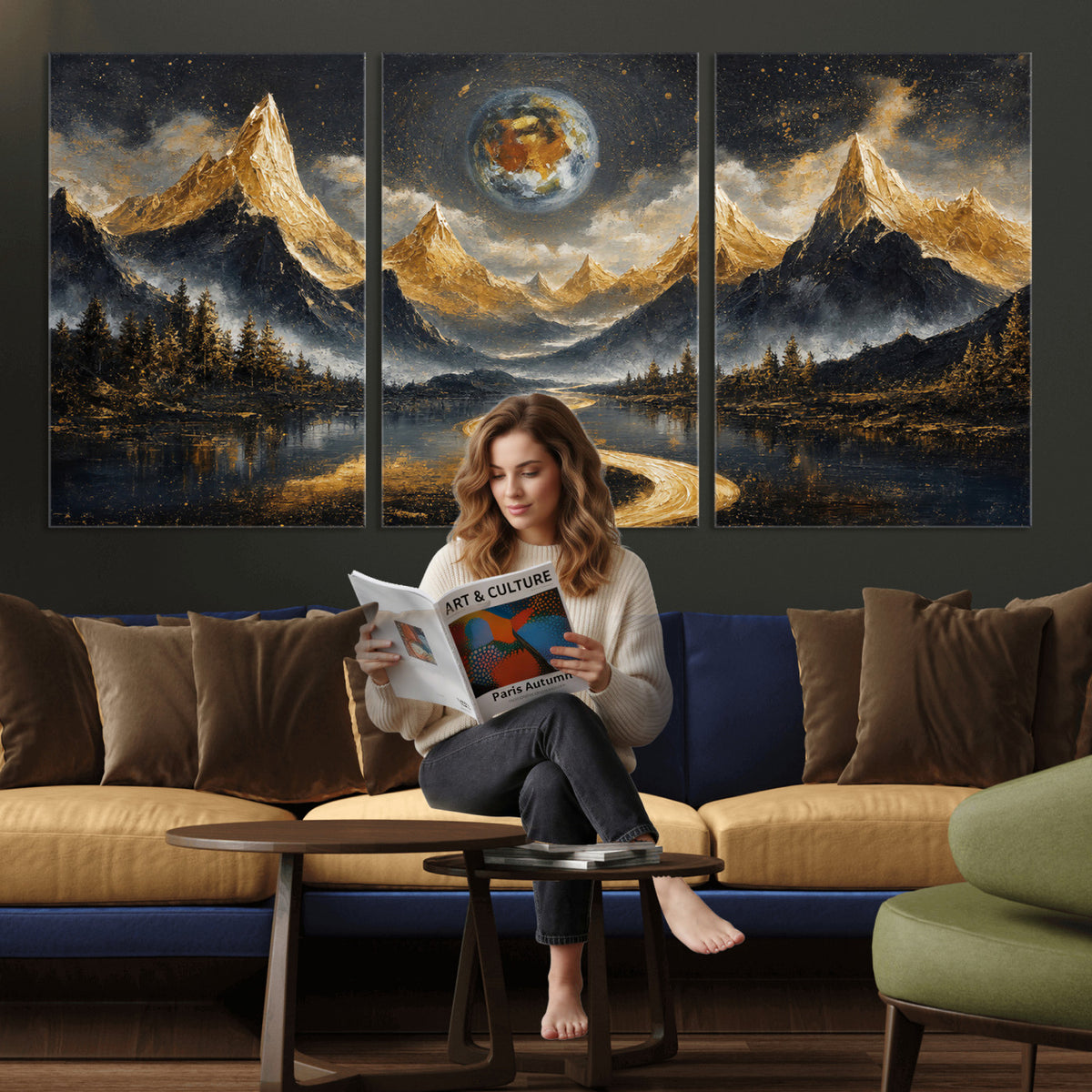 34202127-MGV-CV-36X24 - Abstract Mountain Wall Art Canvas Print Modern Landscape Painting Print