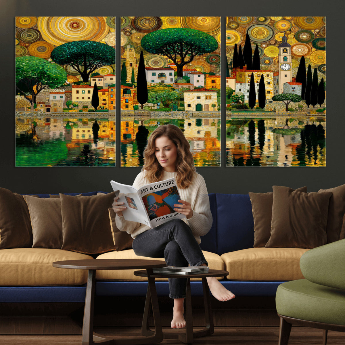 93010897-MGV-CV-36X24 - Gustav Klimt Golden Cityscape Wall Art Canvas Print,