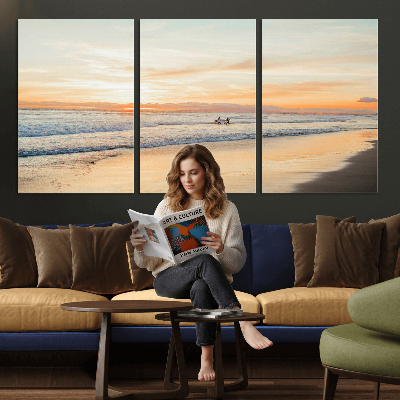 38131619-MGV-CV-36X24 - Beach Sunset Canvas Wall Art Print | Ocean Waves Landscape, Coastal Photography, Seascape Wall Decor, Ready to Hang