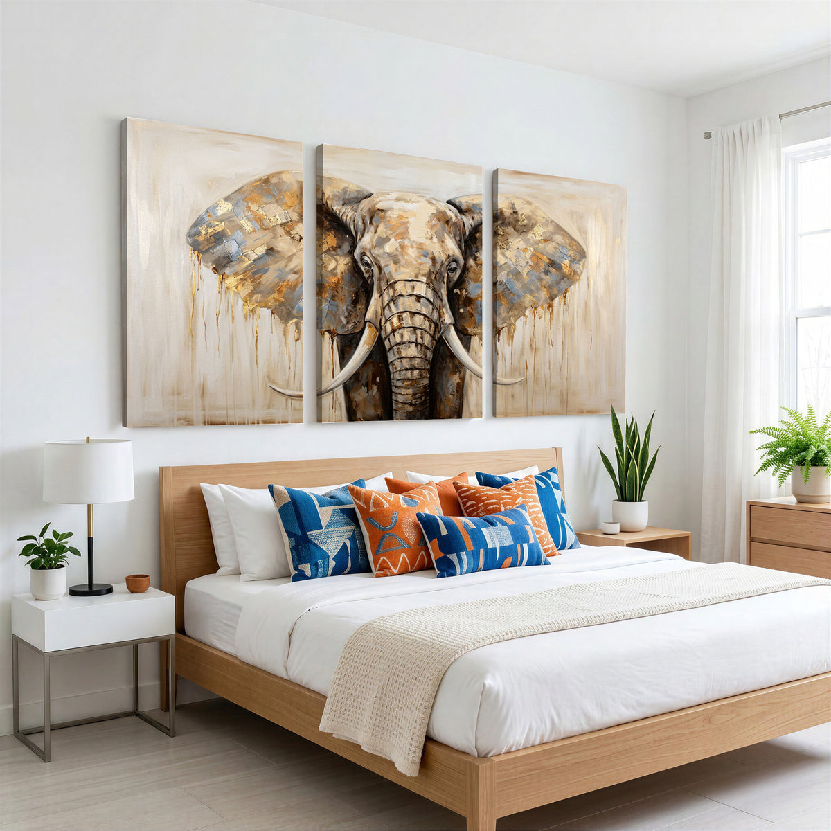 95819221-MGV-CV-36X24 - Gold Leaf Elephant Canvas Wall Art Abstract African Wildlife Painting Print