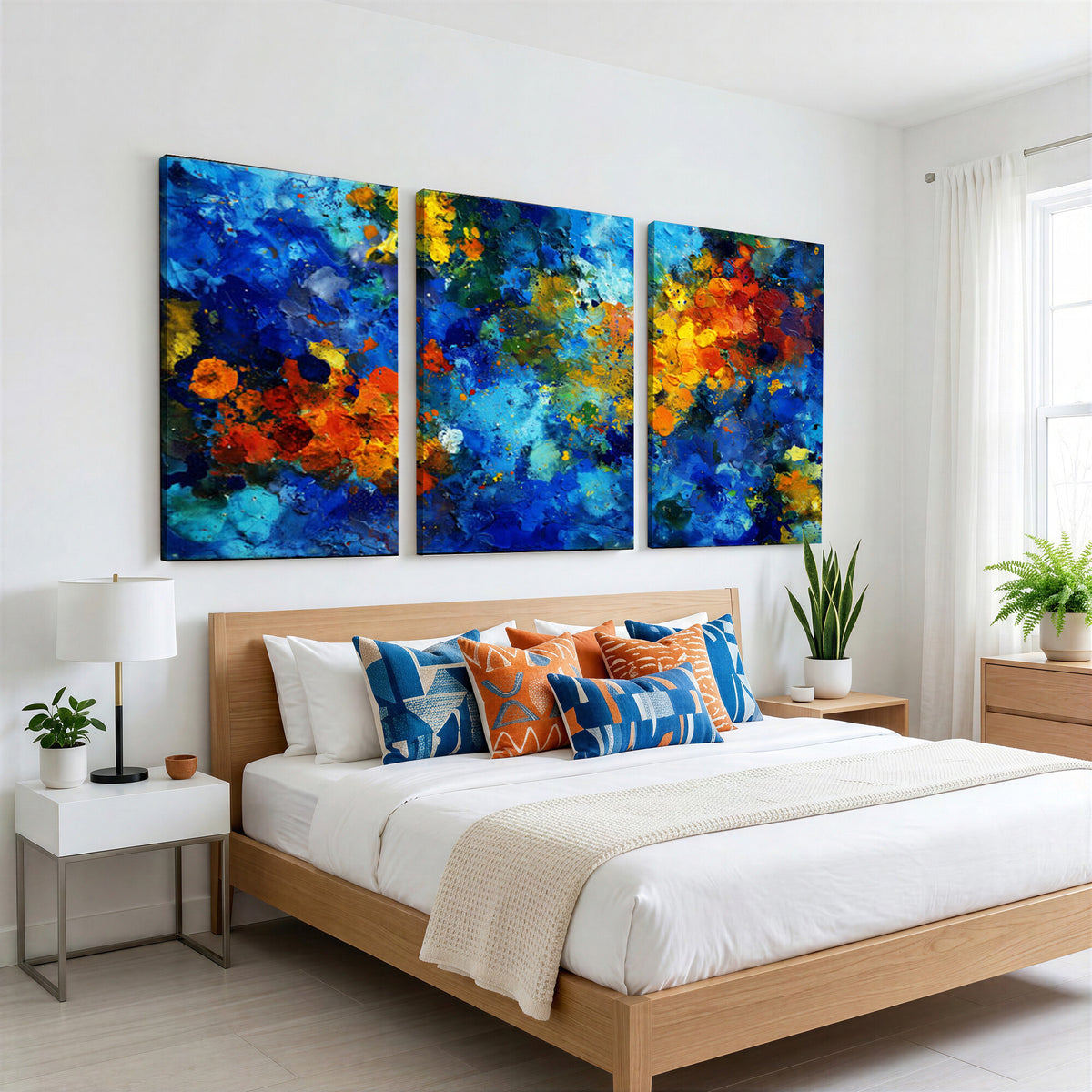 52431611-MGV-CV-36X24 - Vibrant Blue Abstract Canvas Wall Art Colorful Painterly Oil Painting Style Print