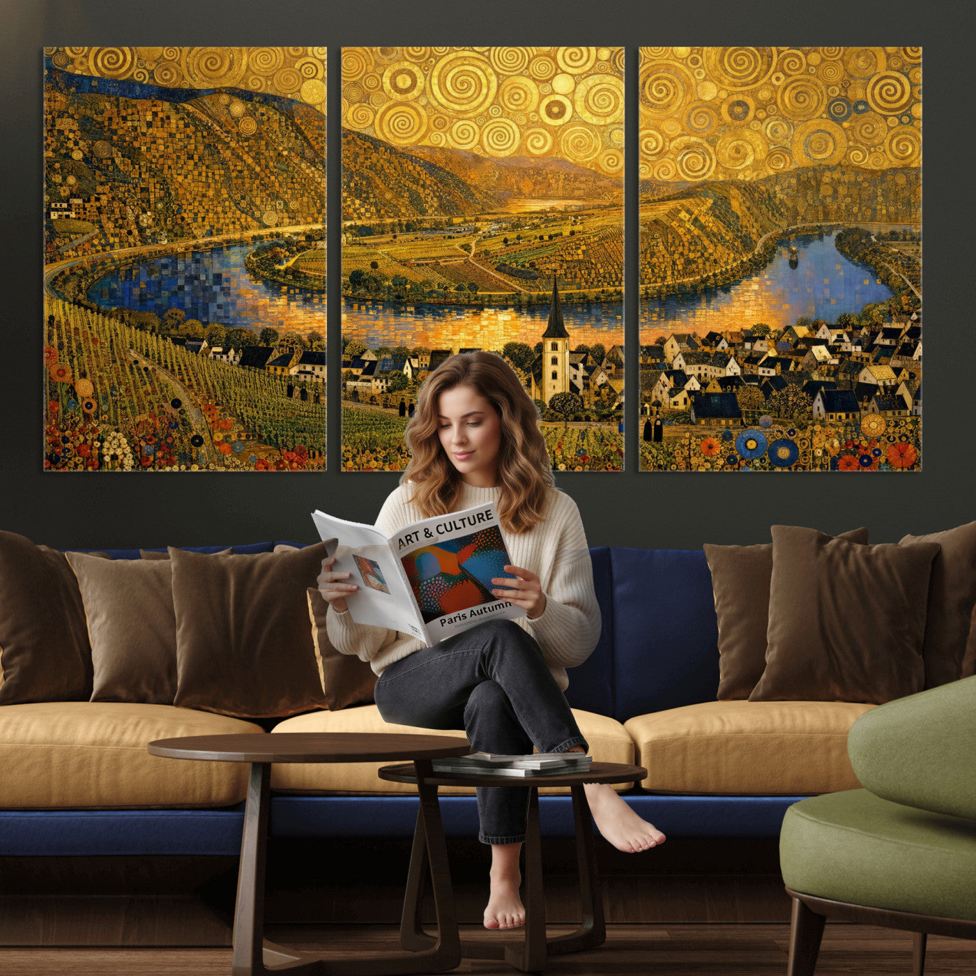 33713008-MGV-CV-36X24 - Gustav Klimt Style Mosel City Wall Art Canvas Print
