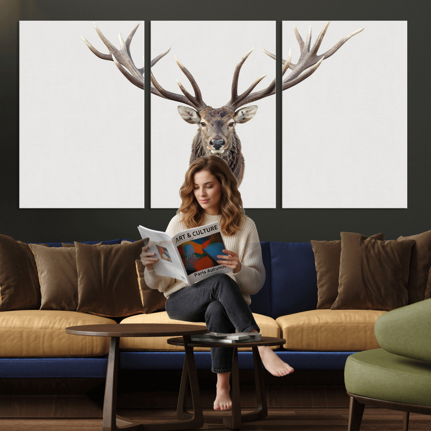 840173GY-MGV-CV-36X24 - Majestic Red Deer Canvas Wall Art – Stag Antlers Horns Print, Wildlife Hunting Poster, Rustic Cabin Lodge Decor