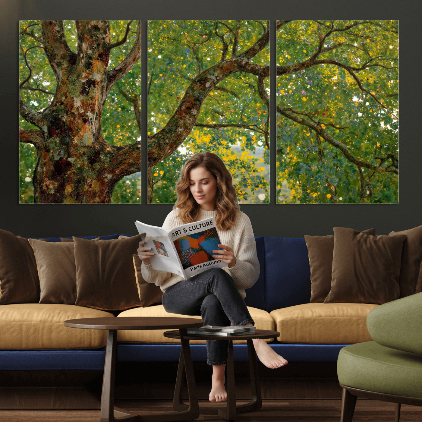 23663535-MGV-CV-36X24 - Vintage Summer Forest Green Tree Wall Art Canvas Print, Lush Leaves Impressionist Painting Print