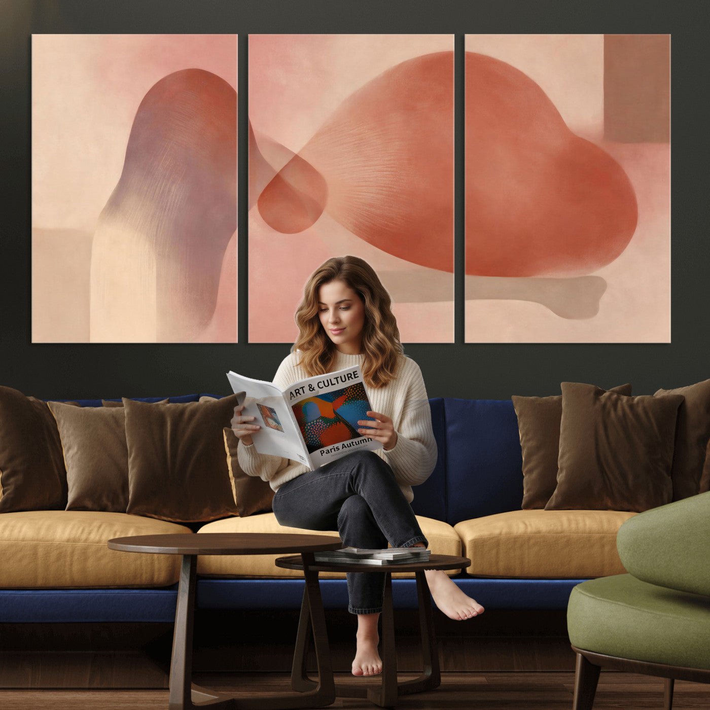 85110643-MGV-CV-36X24 - Vinna Begin Calin Biomorphic Abstract Wall Art Canvas Print, Terracotta Pink Organic Shapes Art Painting Print