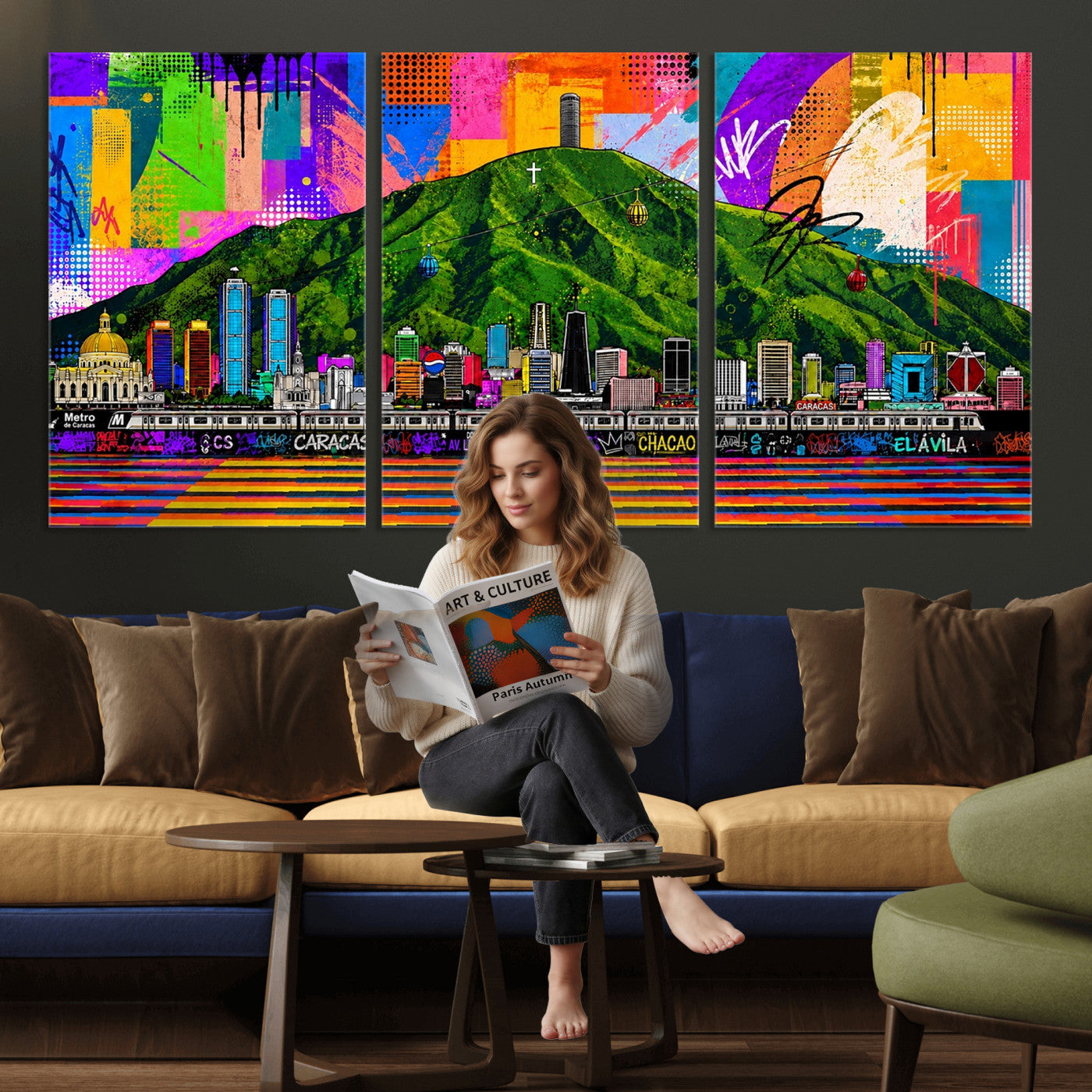 86696255-MGV-CV-36X24 - Mount Ávila, Caracas, Venezuela Wall Art Print by Artist Yorlette - Graffiti Caracas Skyline Canvas Art, Colorful Street Artwork - Venezuela El Avila Poster Print