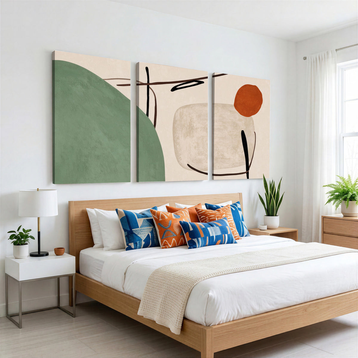 46798824-MGV-CV-48X32-3P - Mid Century Modern Geometric Canvas Wall Art, Abstract Triptych Print