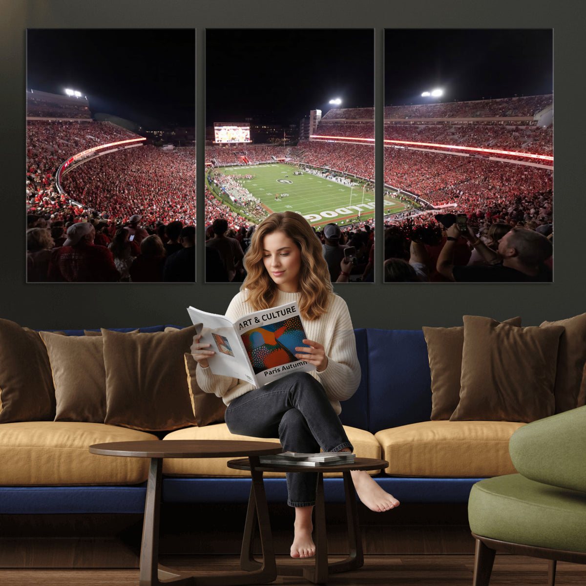 50587166-_Poster-30x20 - Sanford Stadium Georgia Bulldogs Canvas Print 3 Piece Framed Wall Art Extra Large Floating Frame Sports Poster Made in USA