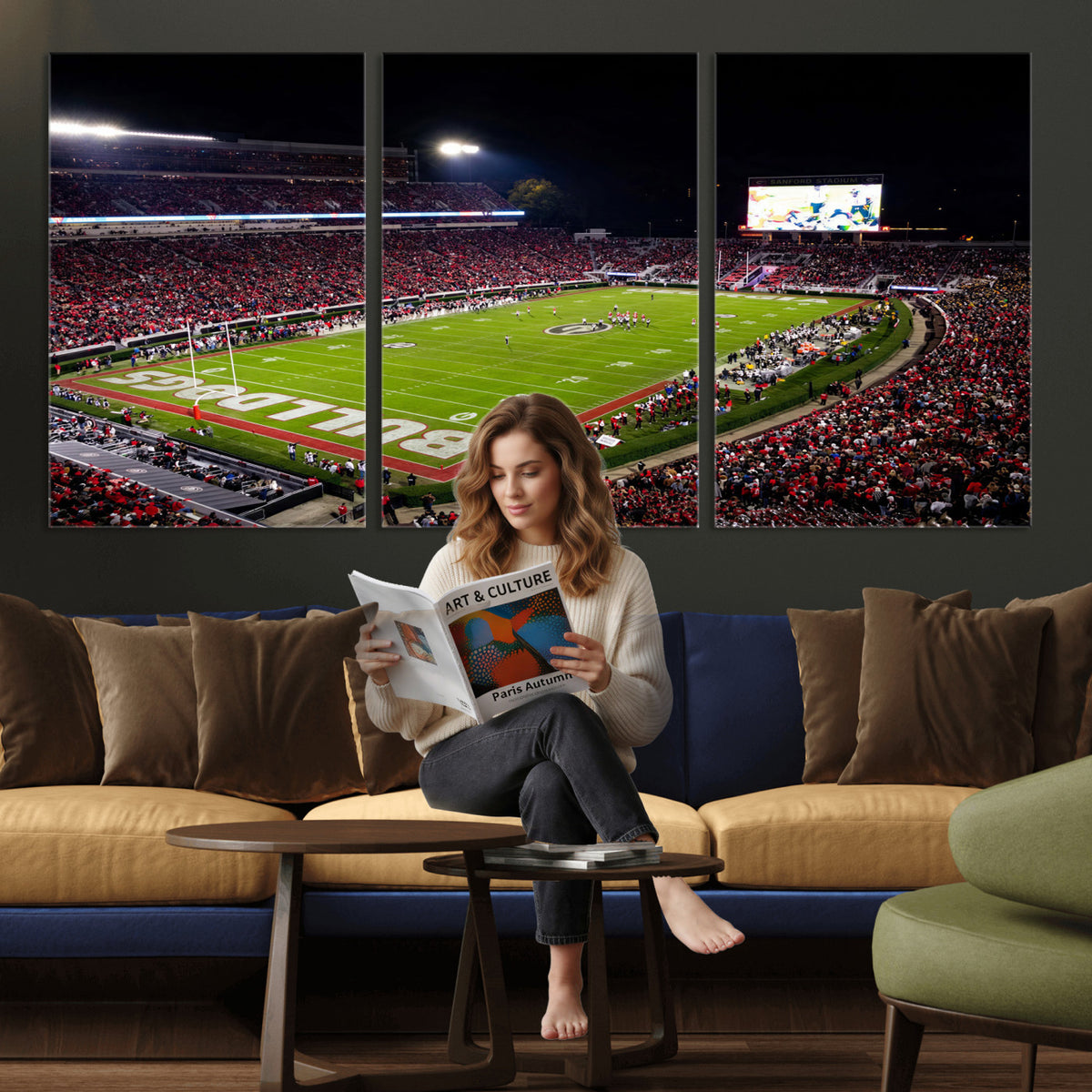73520603-_Poster-30x20 - Georgia Bulldogs Sanford Stadium Canvas Print 3 Piece Framed Wall Art Extra Large Floating Frame Nature Poster Made in USA