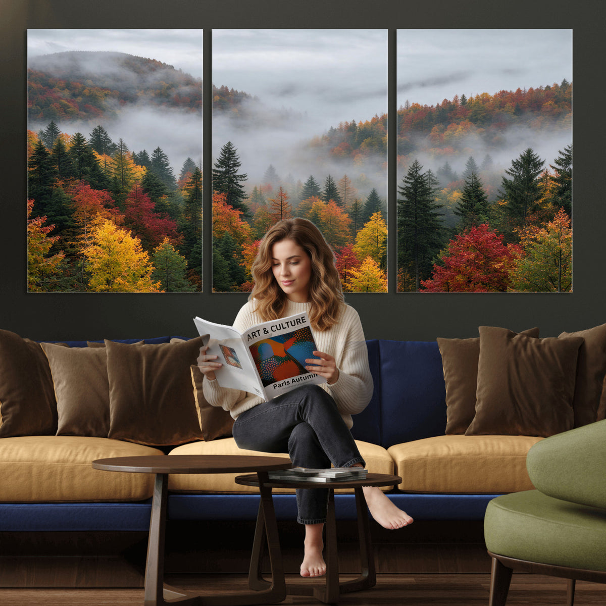 47877083-_Poster-30x20 - Fall Forest Misty Mountain Canvas Print Smoky Mountain Landscape Wall Art Autumn Trees Nature Poster Printing