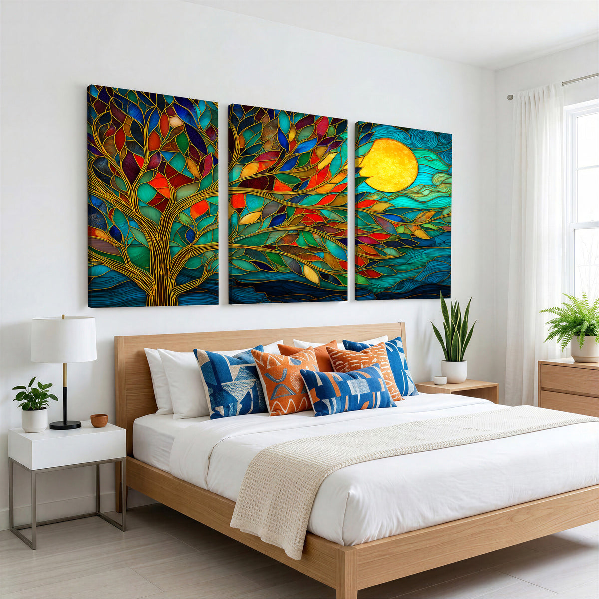 11877152-MGV-CV-36X24 - Stained Glass Tree Of Life Wall Art - Vibrant Mosaic Nature Home Decor