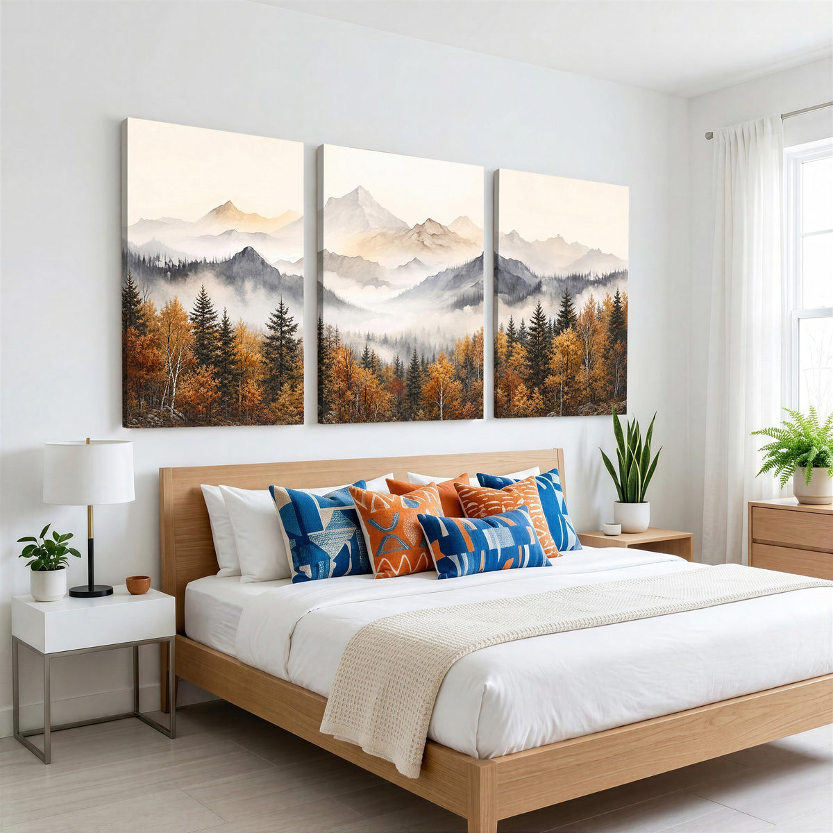 19544118-_Poster-30x20 - Misty Mountain Autumn Forest Canvas Wall Art - Watercolor Fall Nature Landscape Print