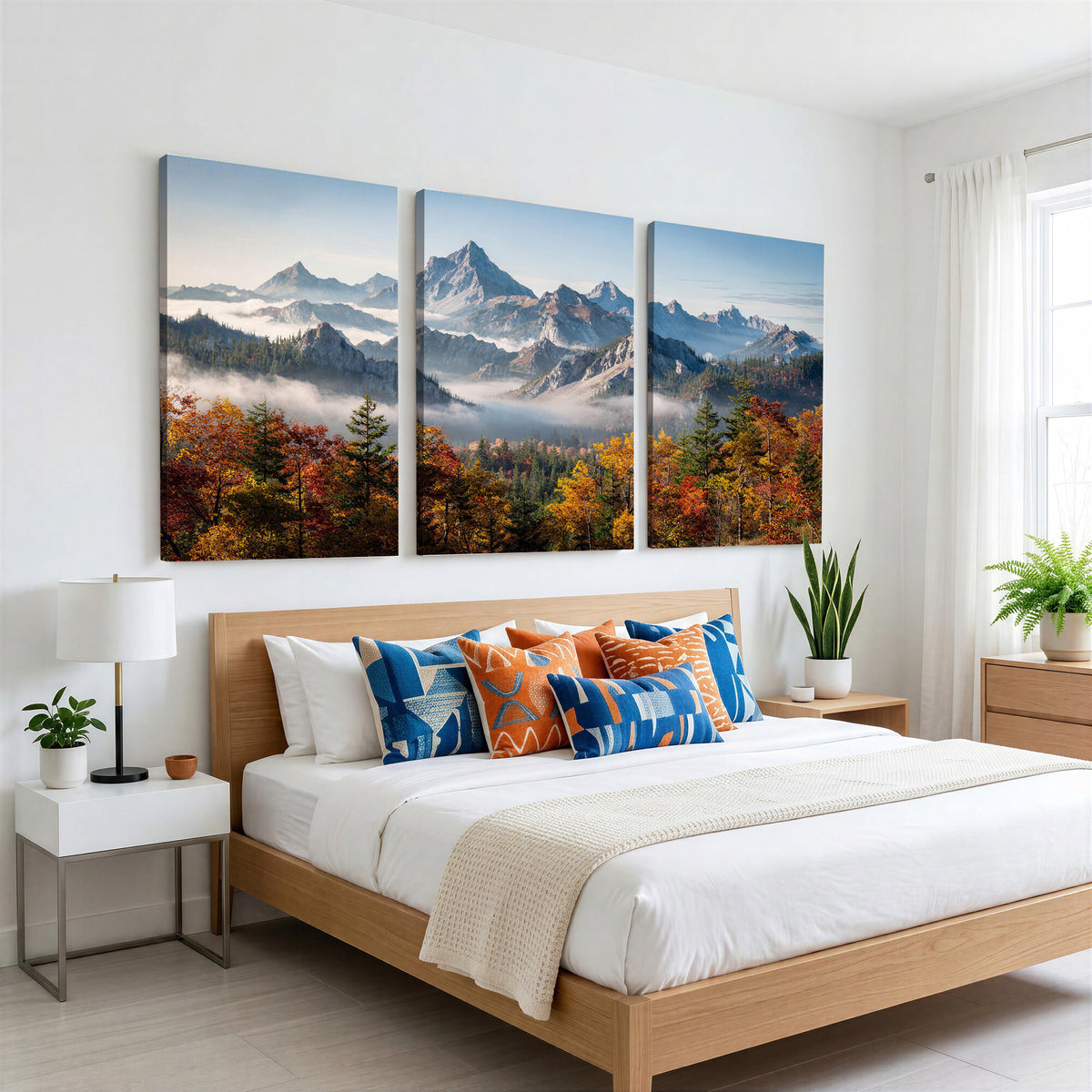 38847944-MGV-TP-30X20 - Majestic Mountain Peak Canvas Wall Art - Panoramic Autumn Forest Fog Landscape Print