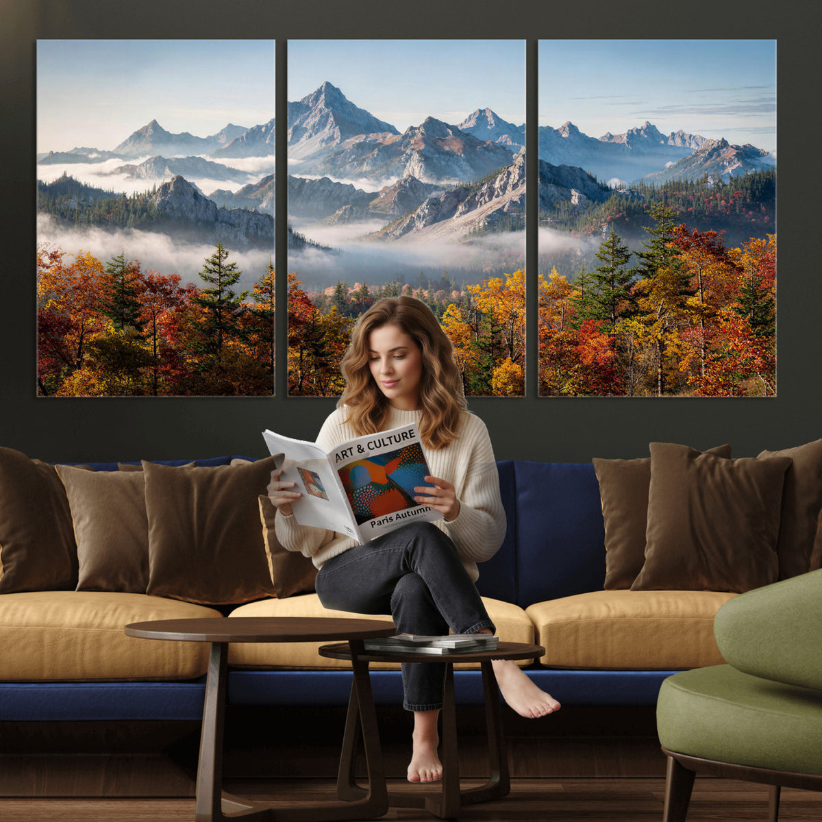 38847944-MGV-TP-30X20 - Majestic Mountain Peak Canvas Wall Art - Panoramic Autumn Forest Fog Landscape Print