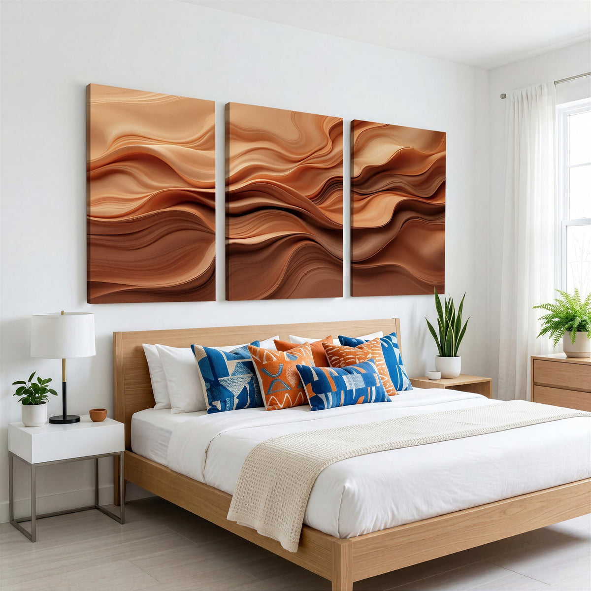 82230697-_Poster-30x20 - Modern Abstract Fluid Waves Canvas Wall Art - Minimalist Warm Terracotta Beige Sand Print