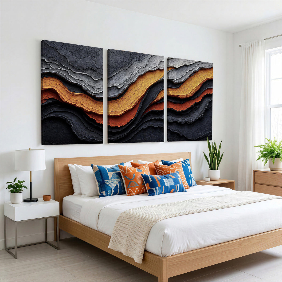 59852489-MGV-CV-36X24 - Abstract Waves Canvas Wall Art - Modern Terracotta and Charcoal Gray Print