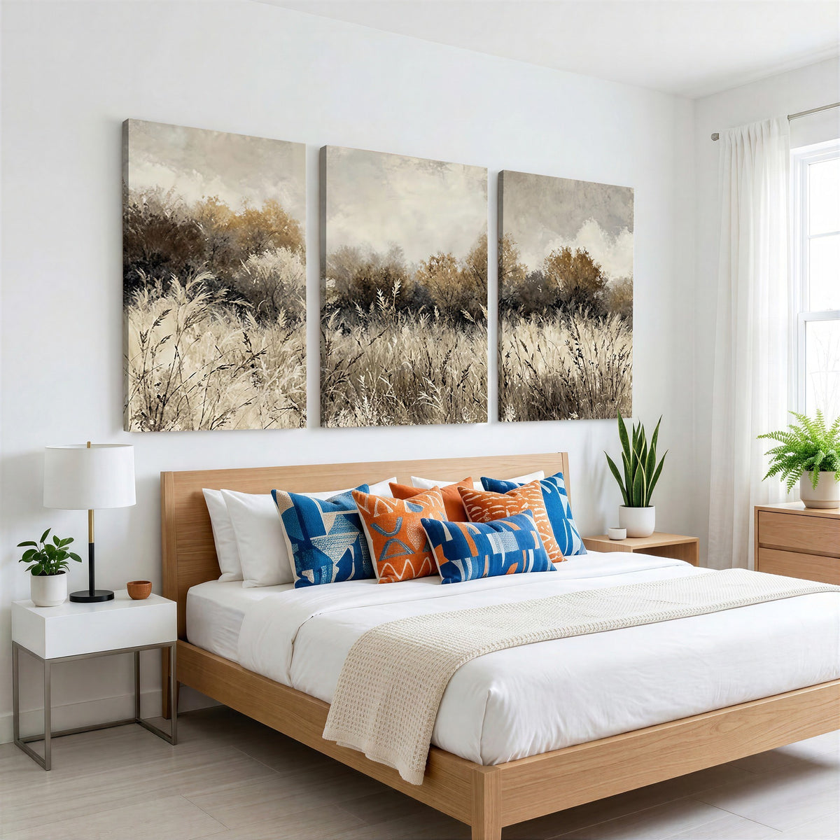 53959945-_Poster-30x20 - Muted Neutral Forest Landscape Canvas Wall Art - Vintage Rustic Wildflower Meadow Print