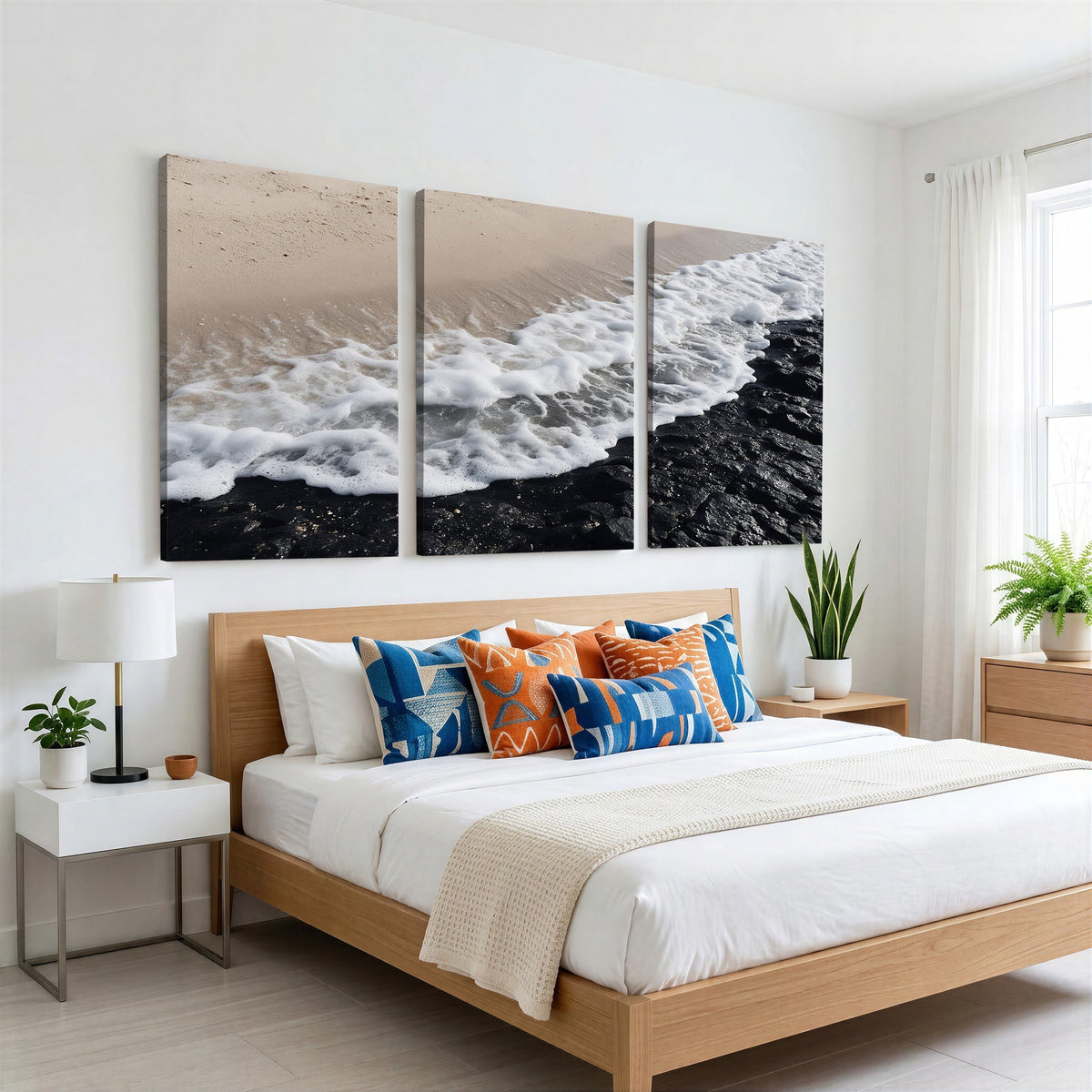 27448606-MGV-CV-24X16 - Ocean Wave Foam on Black Lava Rock Beach Canvas Wall Art Print