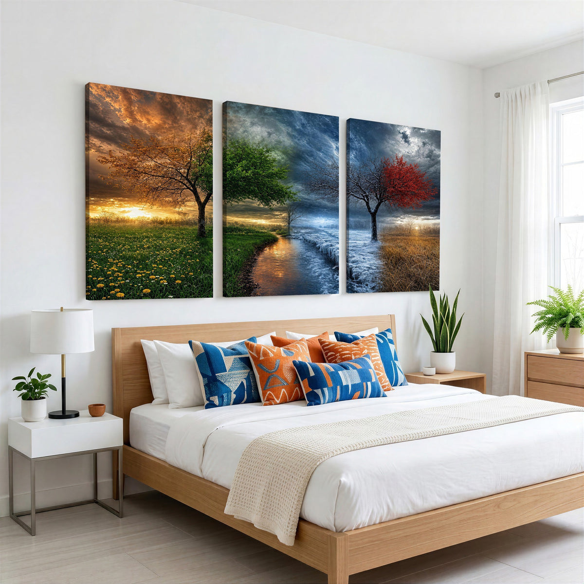 61895574-MGV-CV-24X16 - Four Seasons Tree Canvas Wall Art, Nature Landscape Canvas Print for Living Room