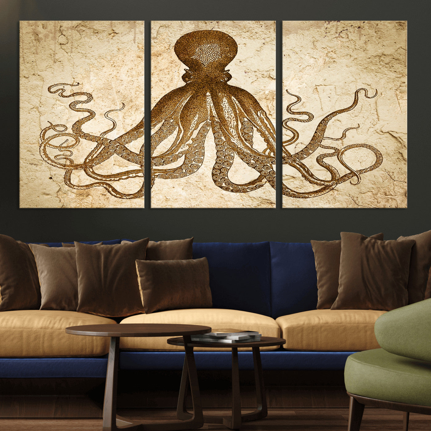 96154-MGV-CV-36X24-Sepia Octopus Wall Art Abstract Animal Canvas Print