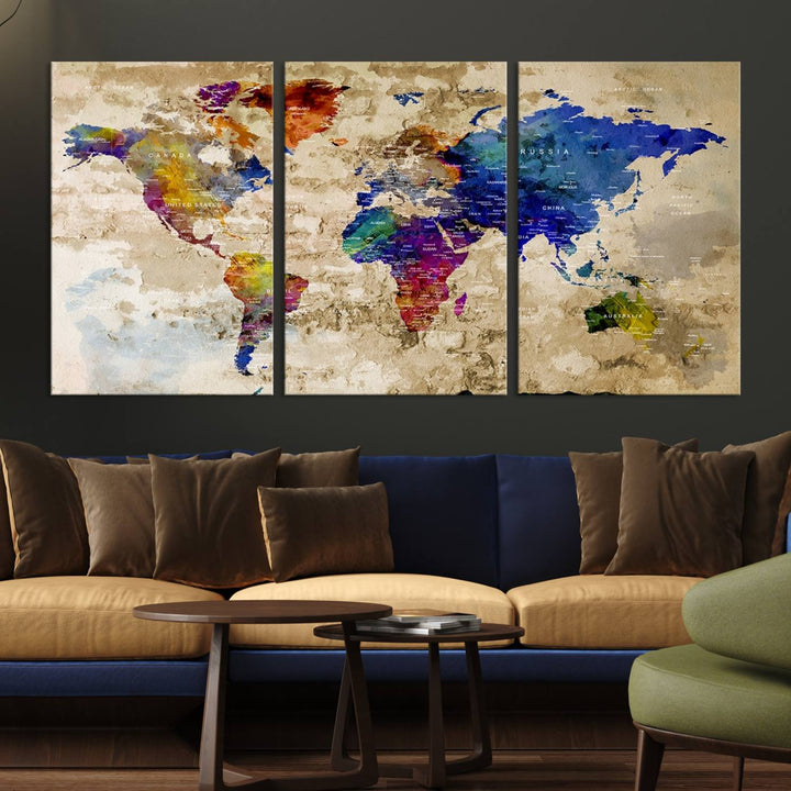 Watercolor World Map Canvas Print World Map Wall Art Great Design Great Gift Idea