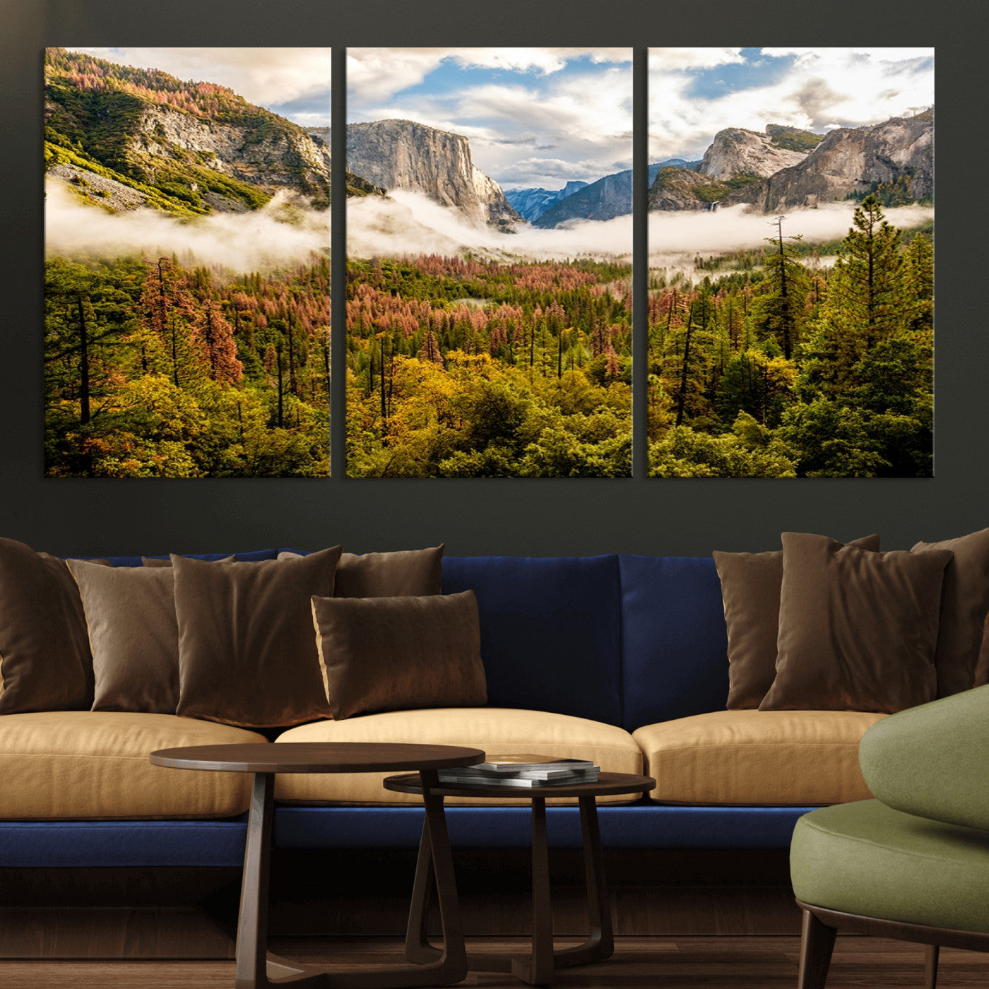 MGV-CV-60X30-3P - Half Dome Yosemite Canvas Wall Art – Majestic Triptych Landscape Print – National Park Nature Decor