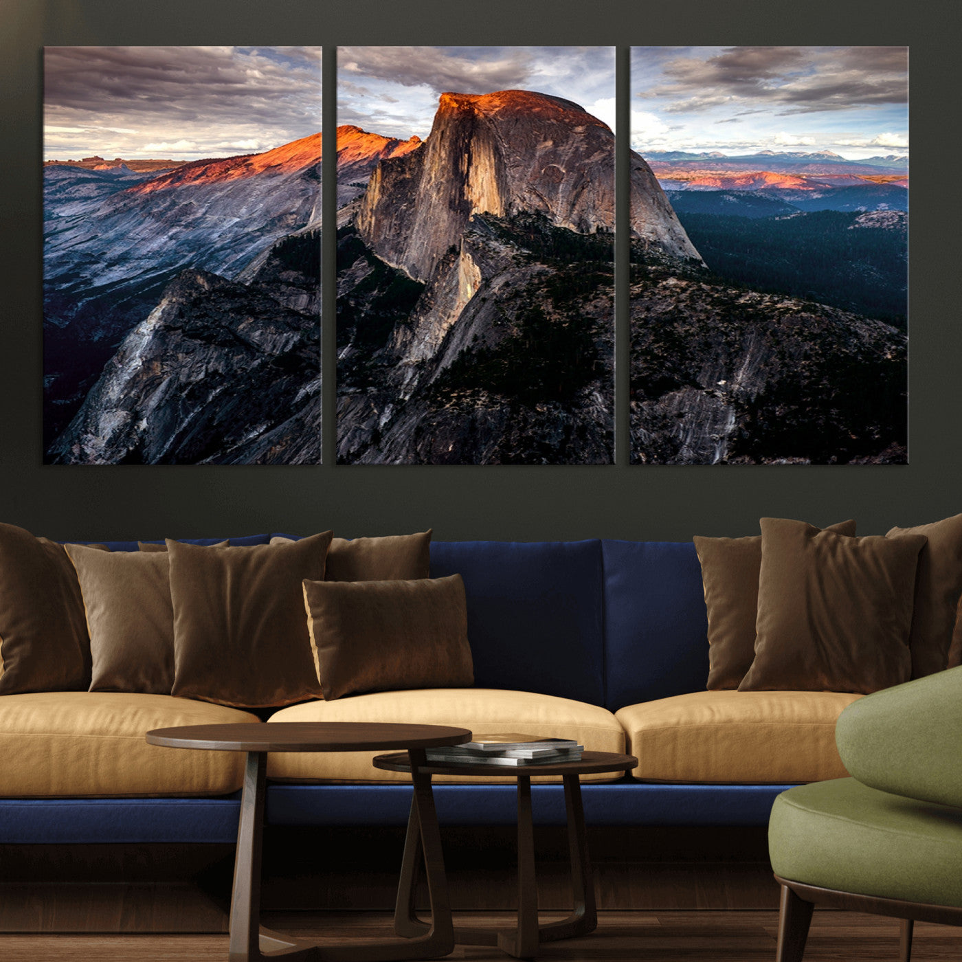 20714-MGV-CV-36X24-Half Dome Wall Art Print - Yosemite Majestic Triptych Landscape Print – National Park Nature Decor for Living Room or Office – Ready to Hang