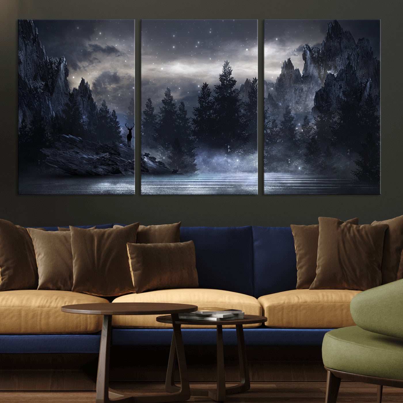MGV-CV-60X30-3P - Night Landscape and Trees Wall Art Canvas Print