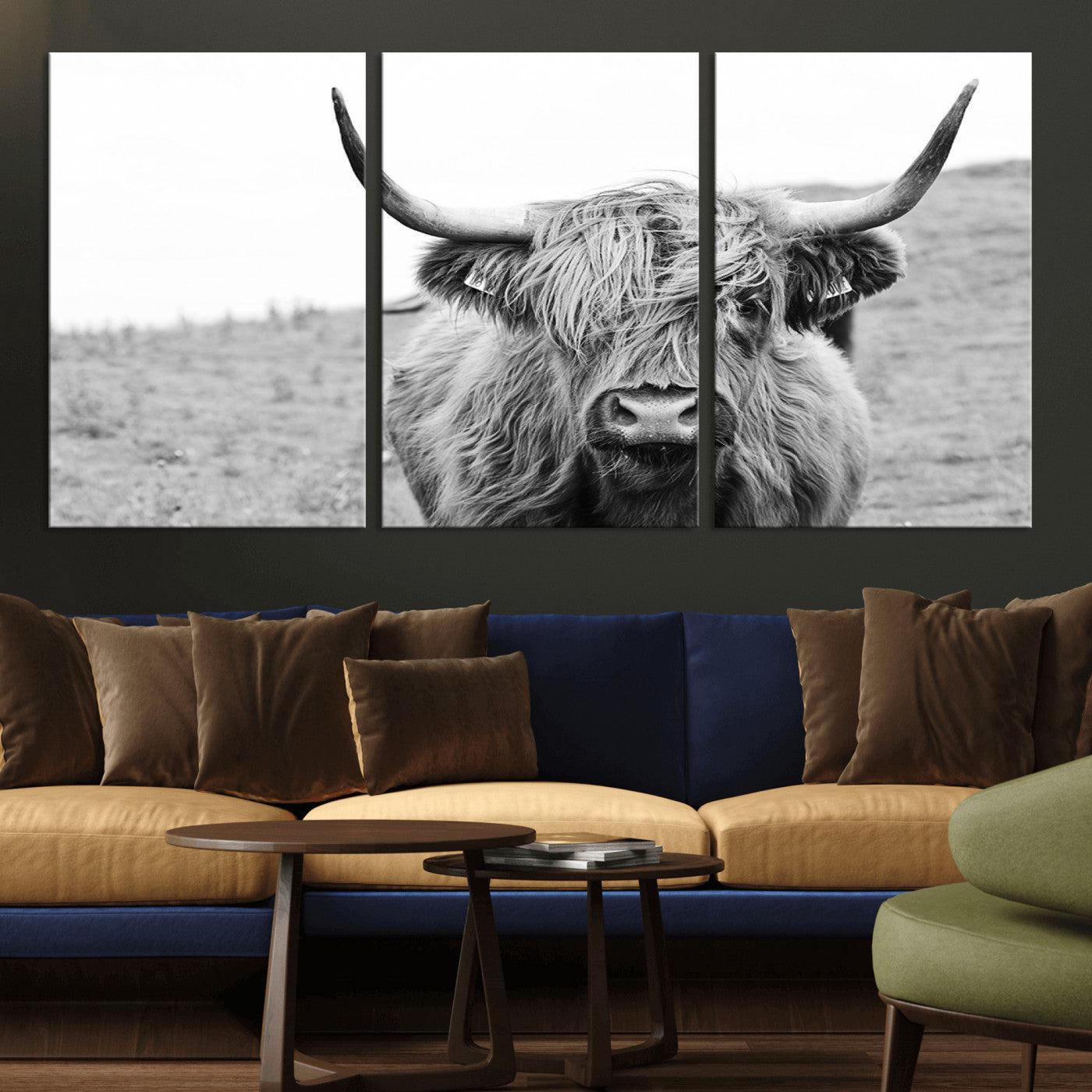 16248-MGV-CV-36X24-Newfoundland Cow Art Wall Art, Black White Cow Art Wall Art Canvas Print