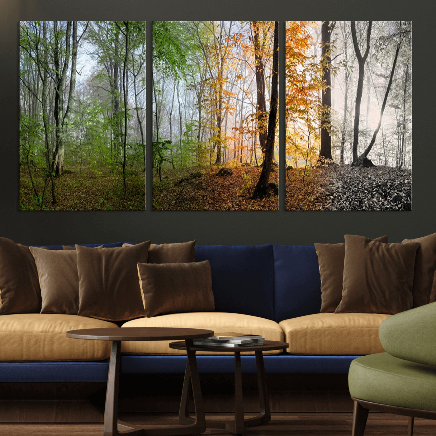 MGV-CV-60X30-3P - Four Seasons Wall Art Forest Canvas Print – Triptych Seasonal Nature Print – Landscape Decor for