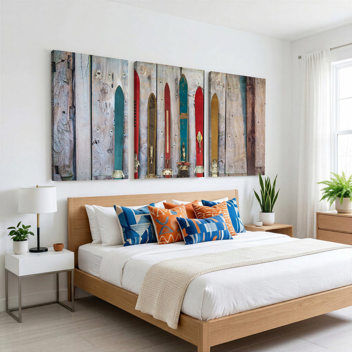 30640-MGV-CV-36X24 - Vintage Wooden Weathered Skis in Front of an Old Barn Wall Art Canvas Print