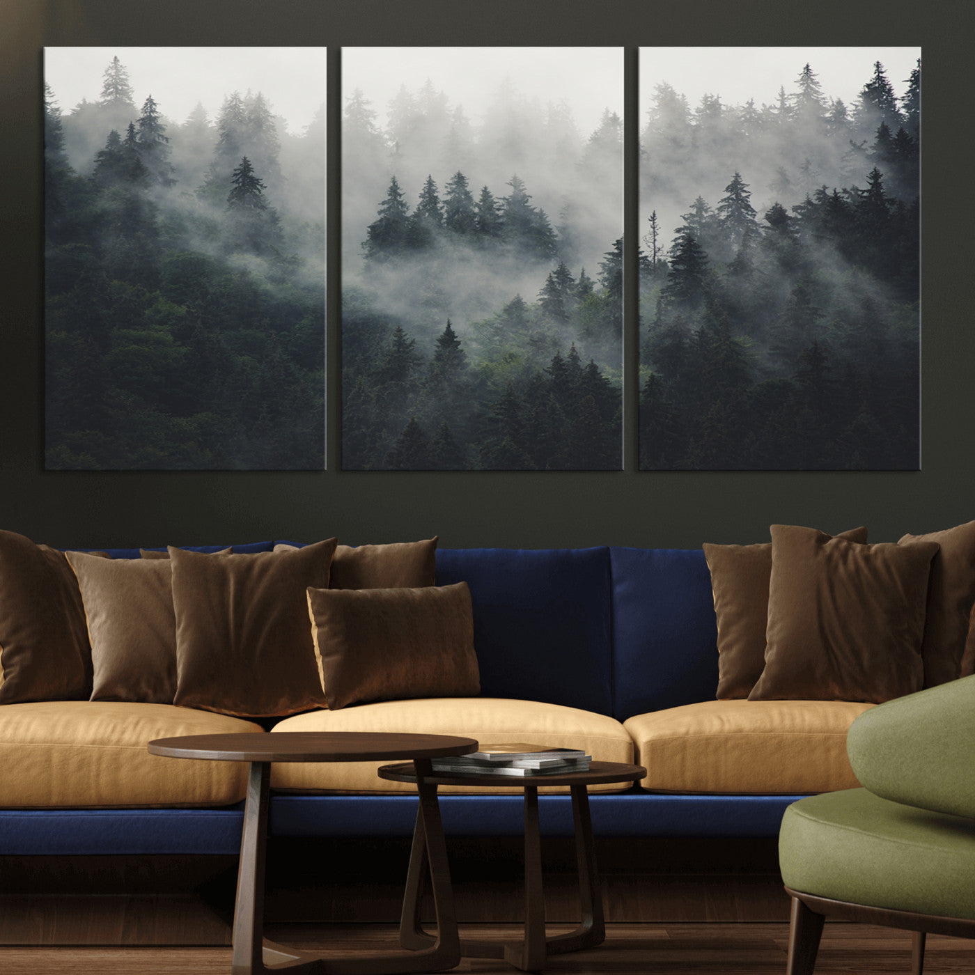 MGV-CV-60X30-3P - Nature Wall Decor - Serene Triptych Nature Print – Woodland Landscape Decor for Living Room or