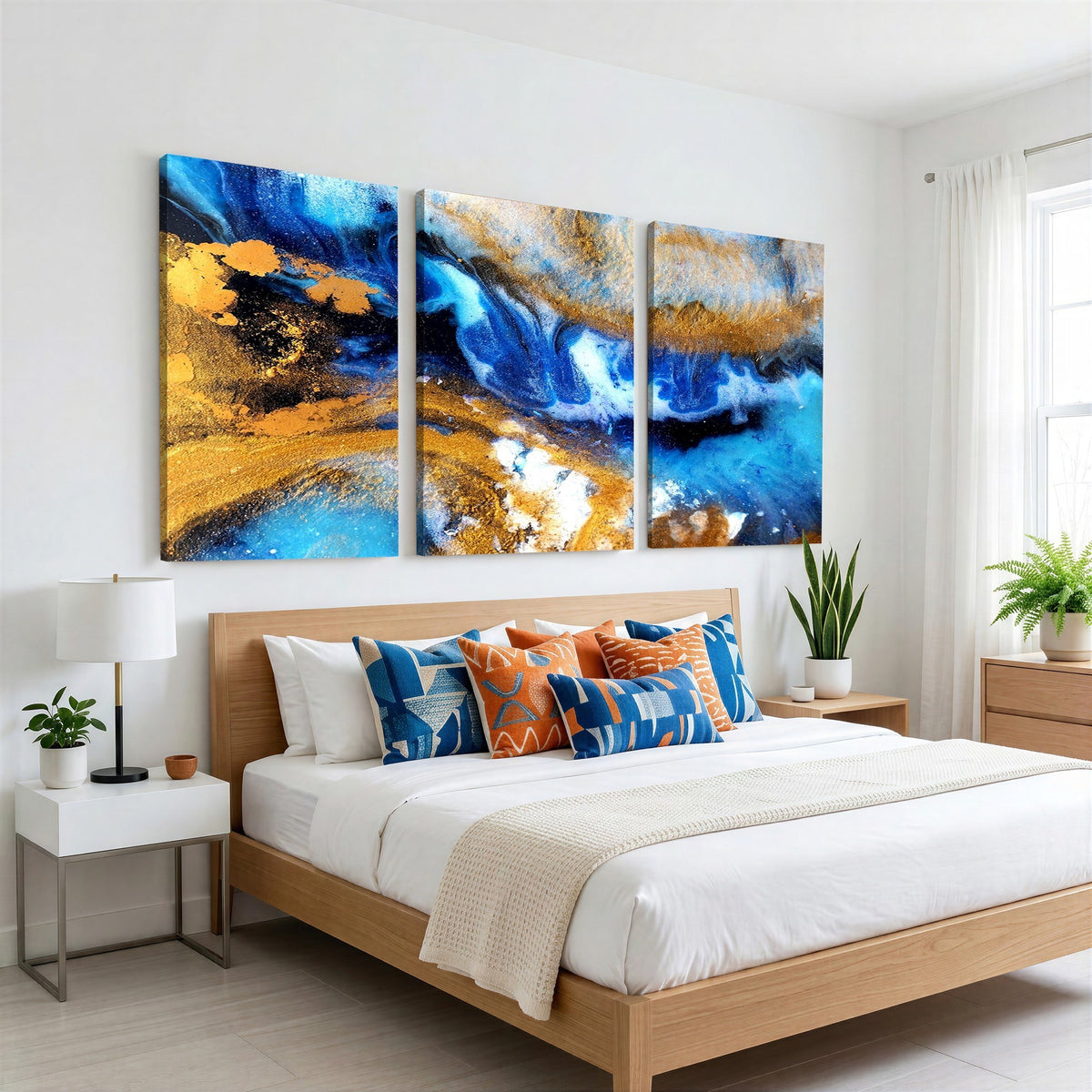 42100-_Poster-30x20 - Large Abstract Wall Art Print | Gold and Blue Abstract Canvas Wall Art