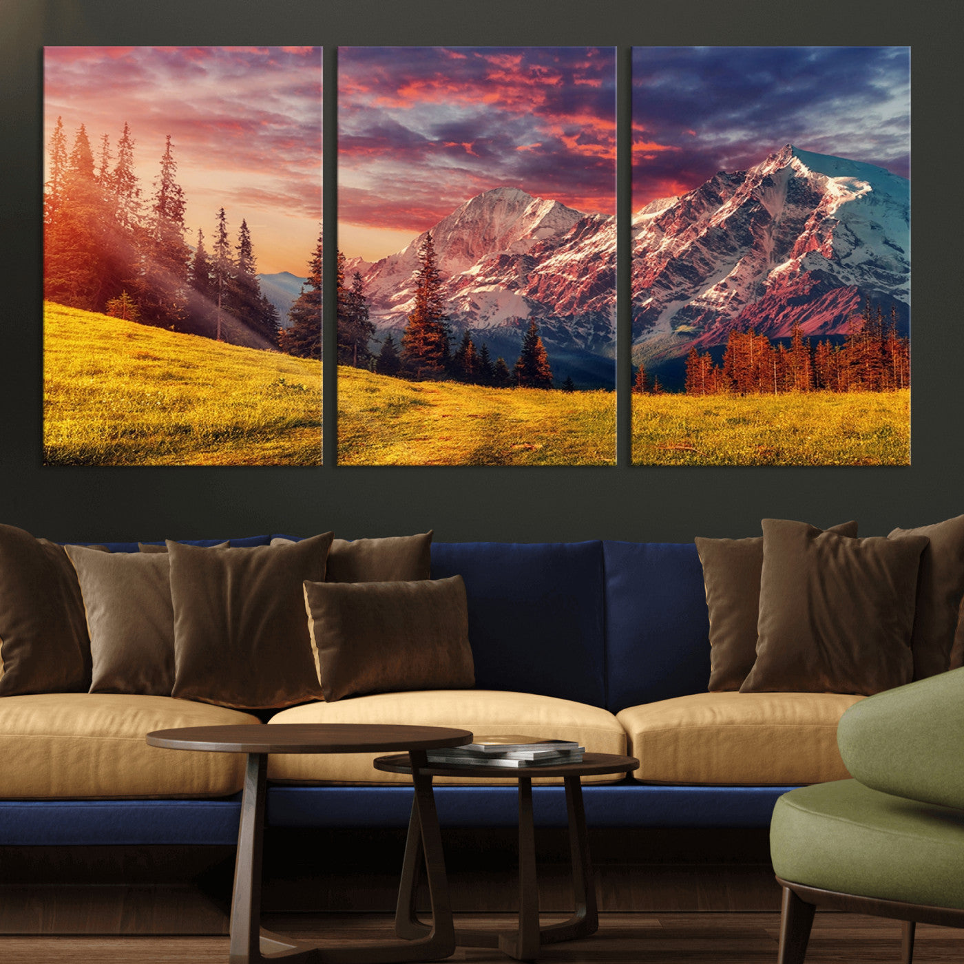 48448-MGV-CV-36X24-Mountain and Daylight Red Sunset Wall Art Canvas Print