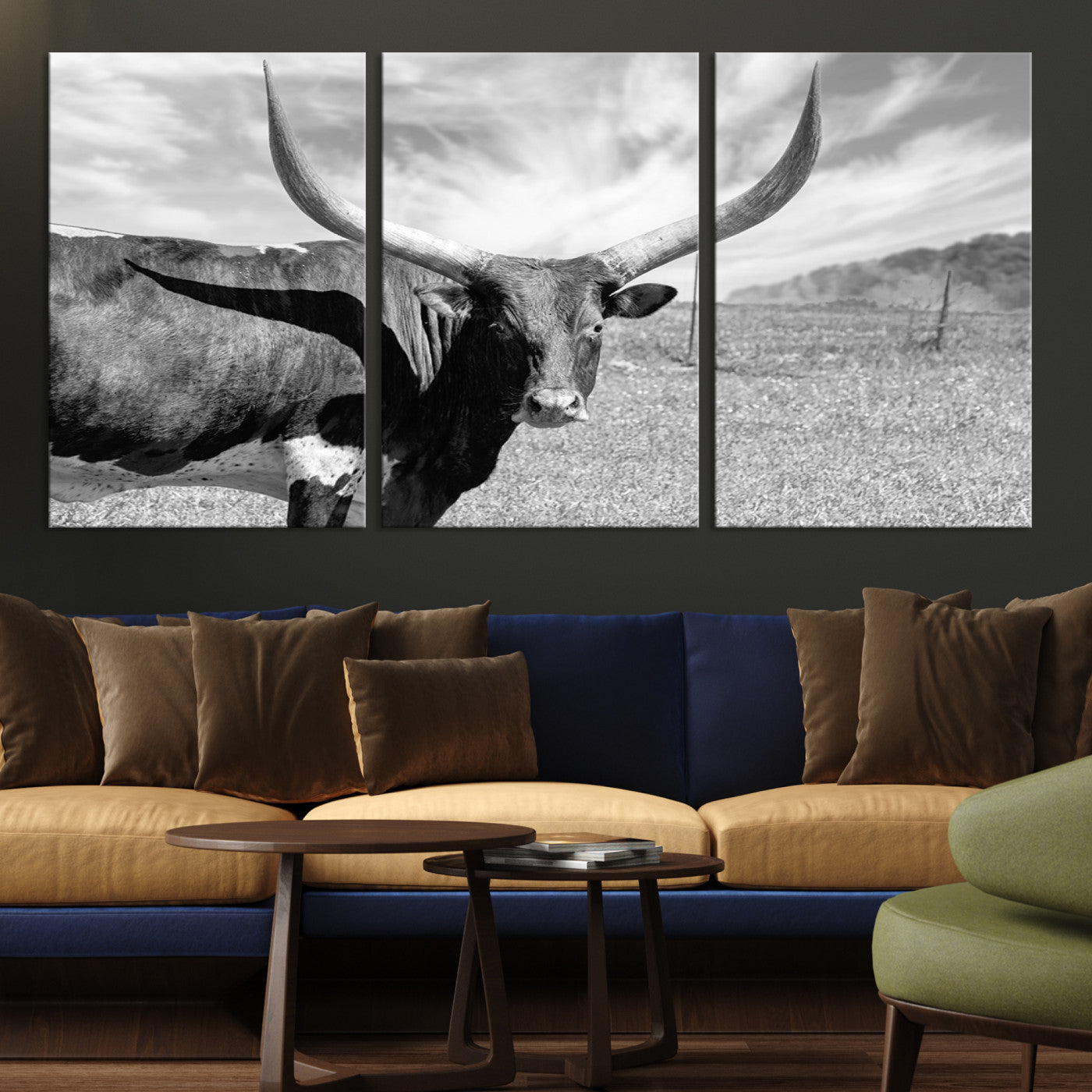 30017-MGV-CV-36X24-Cattle Wall Art Longhorn Cow Canvas Print