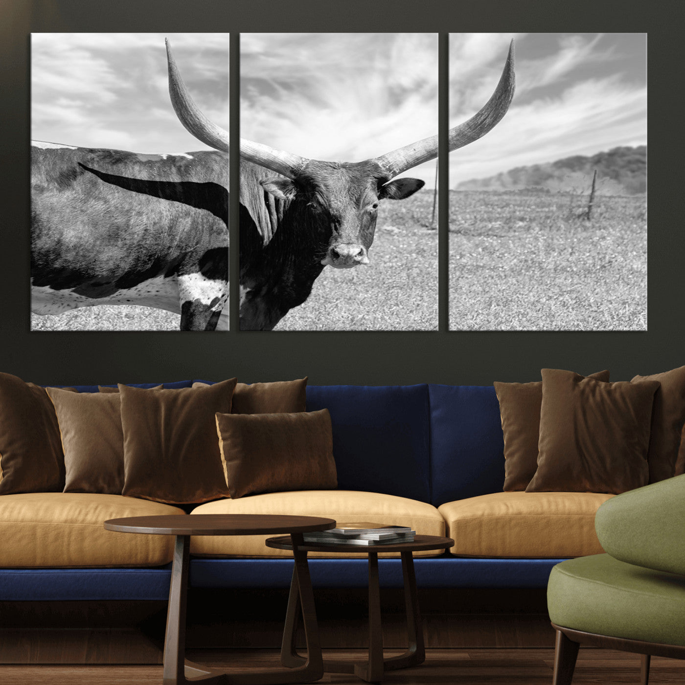 MGV-CV-60X30-3P - Cattle Wall Art Longhorn Cow Canvas Print