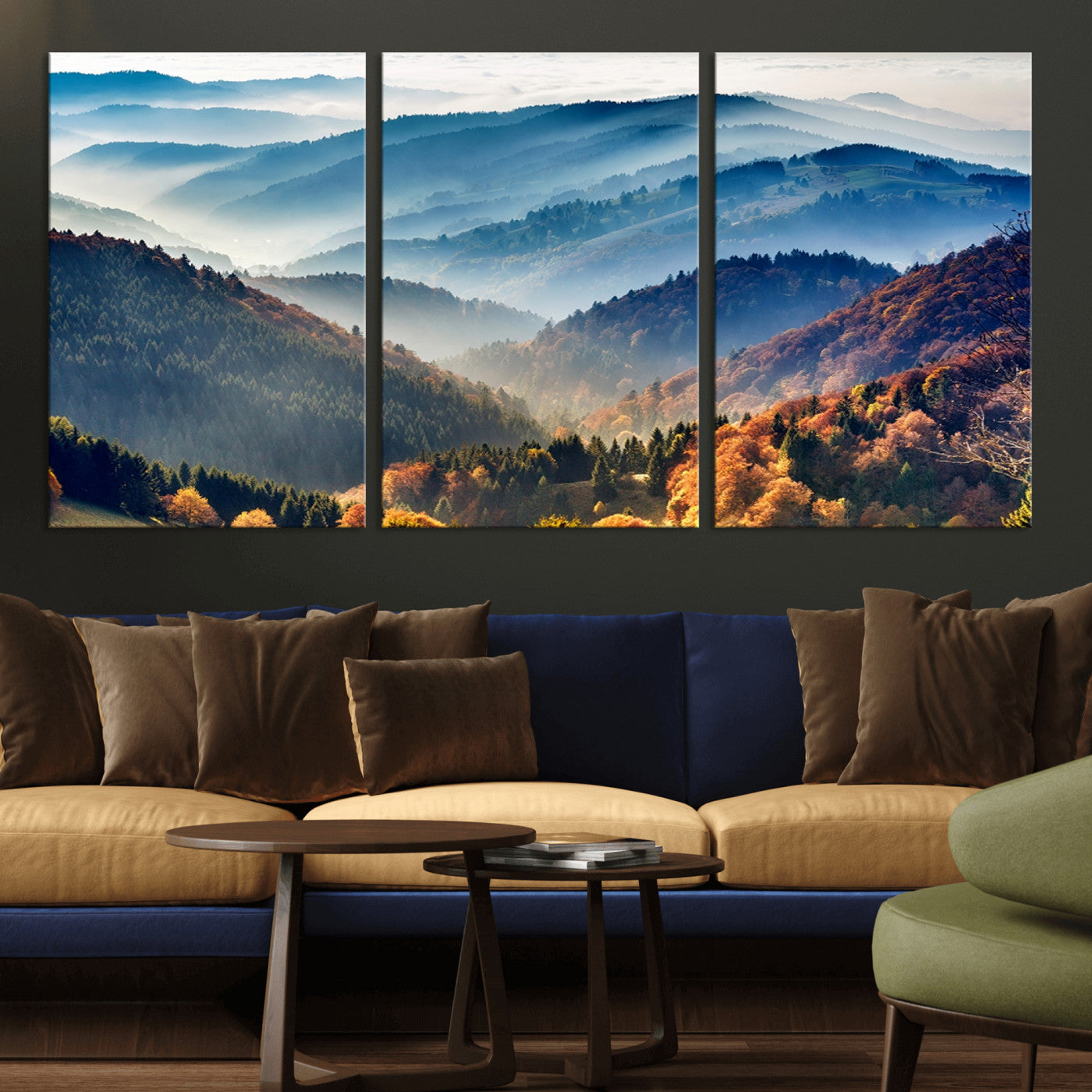 MGV-CV-60X30-3P - Mountains Forest Autumn Wall Art Canvas Print