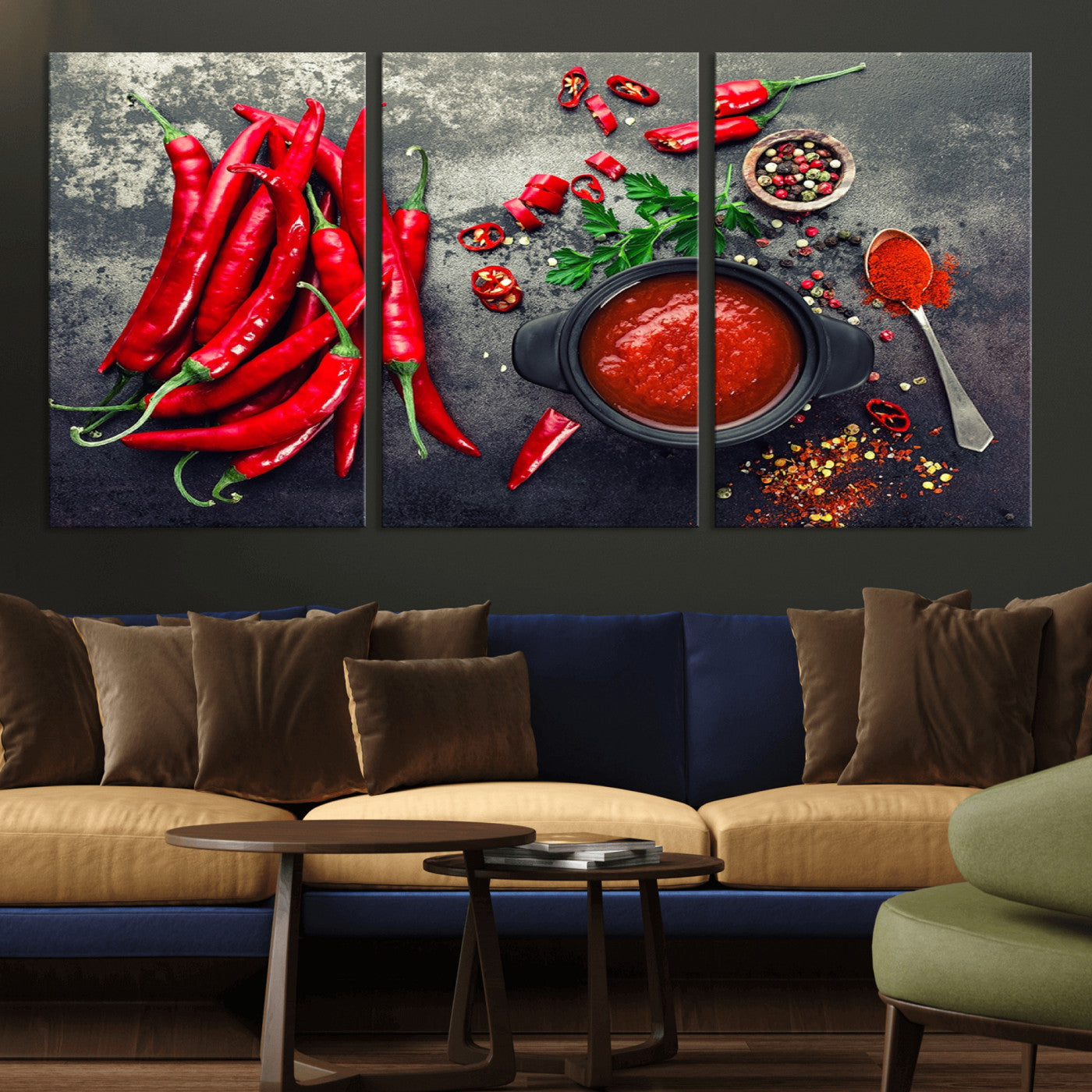 MGV-CV-60X30-3P - Red Pepper Kitchen and Restaurant Wall Wall Art, Red Pepper Kitchen Wall Decor Canvas Print